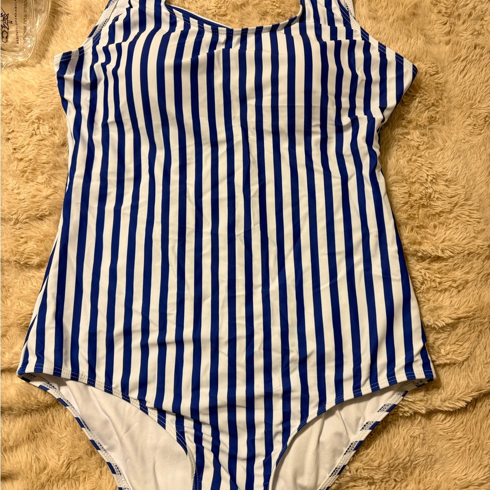 Amazon Blue & White Vertical Stripe Women’s One-Piece Swimsuit